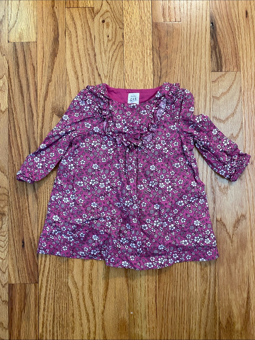 GAP Pink Floral Ruffle Long Sleeve Dress